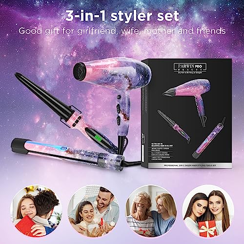 3 in 1 1875W Hair Dryer Straightening Curling Iron Set (Galaxy)