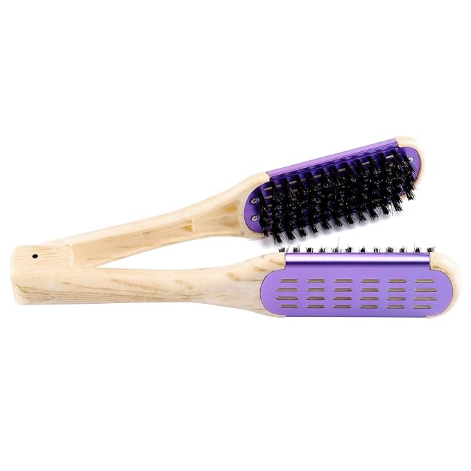 Aethland Boar Bristle Double-Sided Straightening Brush and Comb for Thick, Coarse Hair - Smoothing and Styling Tool (Purple)