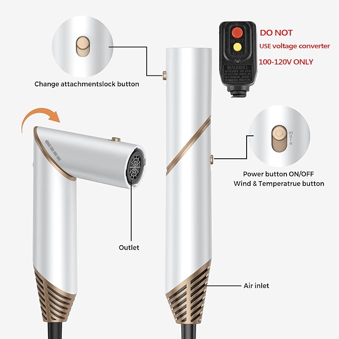 6 in 1 Hair Dryer Brush, Foldable Blow Dryer Brush with Air Styler Curler Wrap, Detachable Hot Air Brush Dry,Volumize, Straight,Curl, Negative Ion Brush Blow Dryer with Diffuser, Hair Styler Tools