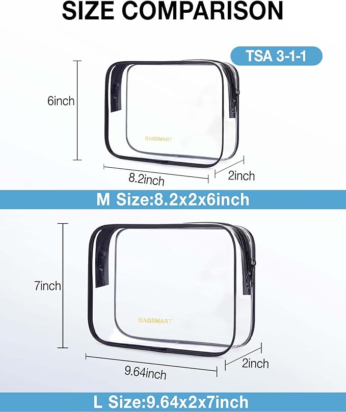 BAGSMART Clear Toiletry Bag, 2 Packs TSA Approved Water Resistant Quart Size - Image 2