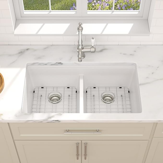 Dcolora 33 Inch Granite Compoisite Kitchen Sink White Undermount Kitchen Sink - Image 4