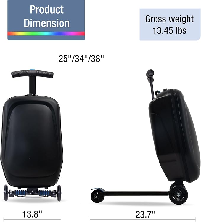 20" Scooter Suitcase for Kids, 2-in-1 Ride On Luggage - Image 7