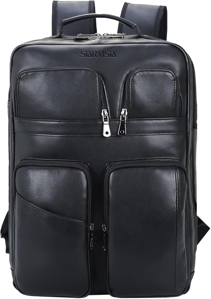 STAR VISTA Angelo 17.3" Premium Calfskin Leather Laptop Backpack by STARVISTA