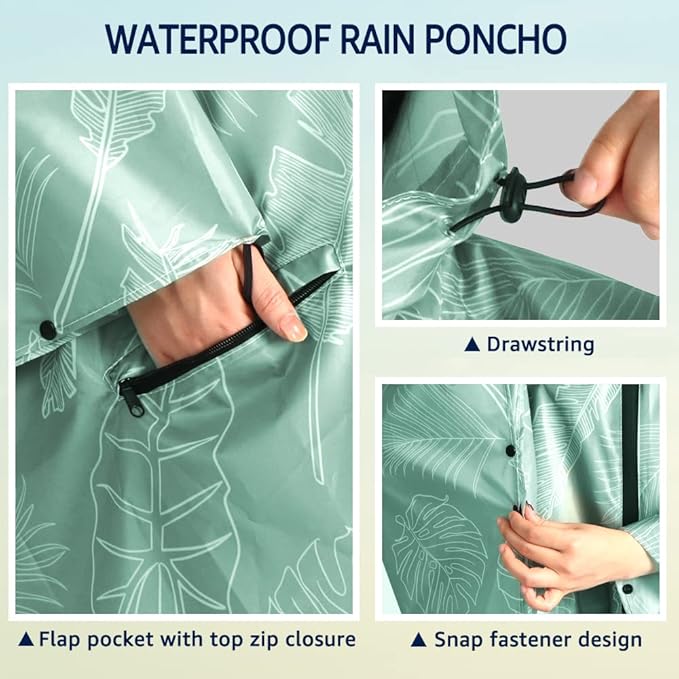 ANYOO Waterproof Rain Poncho Lightweight Reusable Hiking Hooded Coat Jacket - Image 3