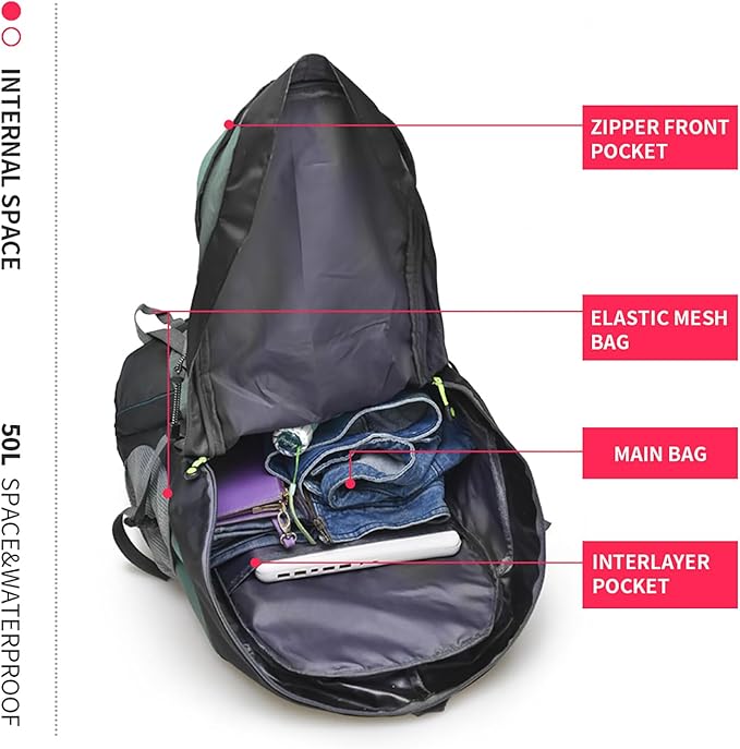 Bseash 50L Hiking Backpack, Water Resistant Lightweight Outdoor Sport Daypack - Image 6