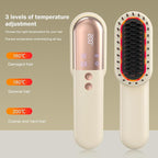 Cordless Hair Straightener Brush Minor Hair Straightening Brush Portable Travel Tool LCD Display Rechargeable Lightweight Anti-Scald Heated Styling Appliances for Effortless Sleek Hair (White)