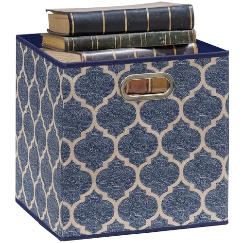 11 Inch Foldable Cube Storage Bins with Handle (6 Pack - 10.5" x 10.5" x 11" / Steel Blue)