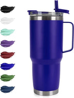 30oz Tumbler with Handle, Insulated Leak Proof Coffee Travel Mug with Straw Lid by HASLEOUTFITTERS