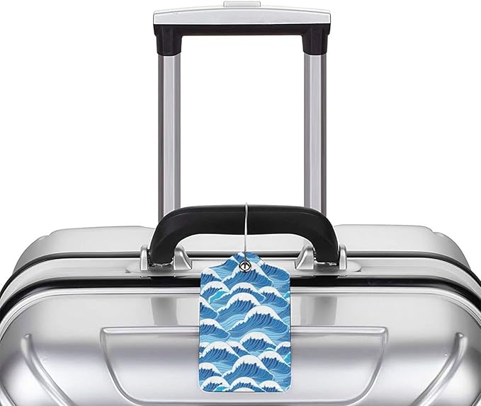 2PC Cartoon Waves Luggage Tag, Cute Blue Sublimation Printed Travel Suitcase - Image 5