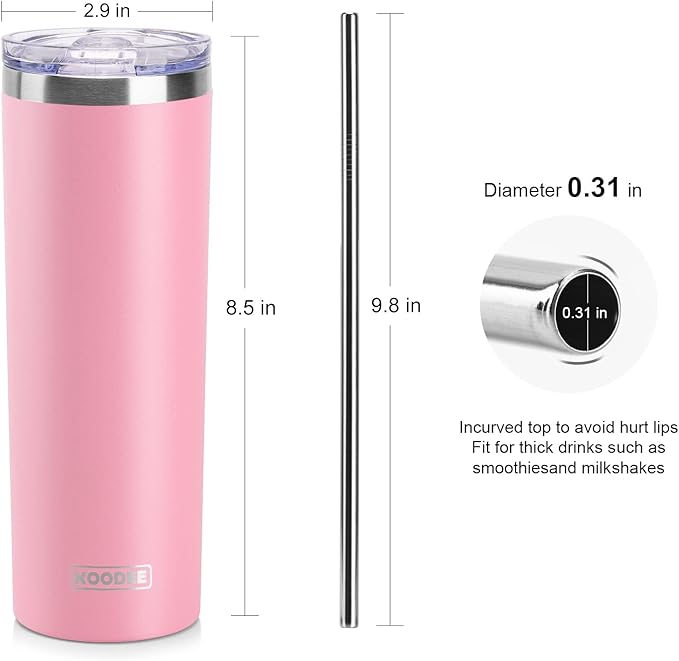 koodee 20 oz Stainless Steel Skinny Tumblers Double Wall Insulated Water - Image 6