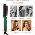 Professional Hair Straightener Comb, Beard Straightener Brush, Ceramic Plate Electric Hair Straightening Brush for Salon Results, Heating Straightener, Heated Electric Comb (Green)