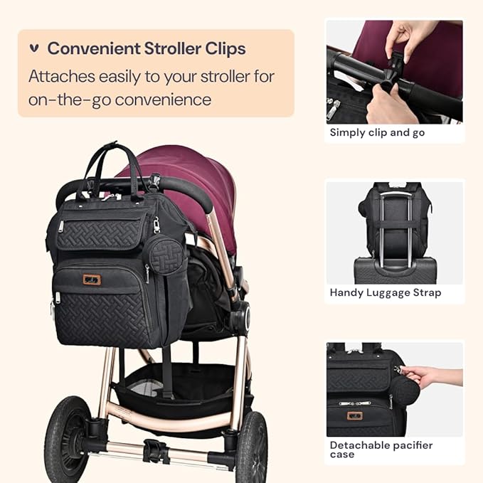 BabbleRoo Diaper Bag Backpack, Stroller Straps & Pacifier Case, Unisex Stylish - Image 6