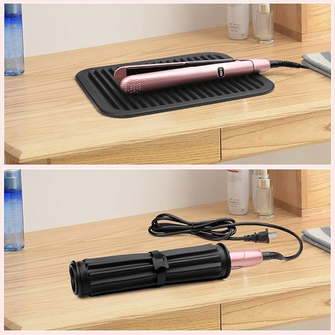 Large Silicone Heat Resistant Mat, Hot Tools Mat, Flat Iron Holder, Hair Straightener and Hair Styling Tools, Vanity Organizer Makeup Mat Accessories (Orange Pink)