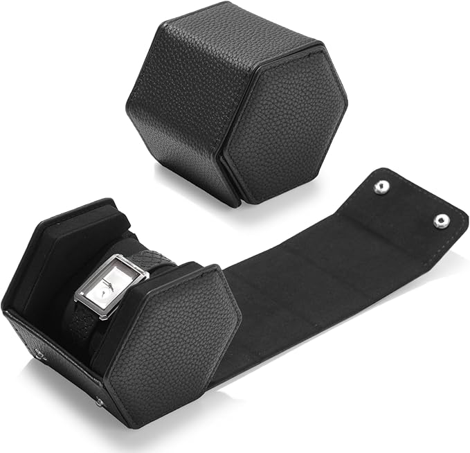 Oirlv Luxury Hexagonal Leather Watch Travel Case Single Watch Box by Oirlv