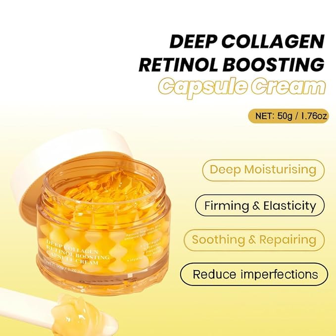 Deep Collagen Retinol Capsule Cream, 1.76 fl.oz - Golden Face & Neck Moisturizer with Hyaluronic Acid, Firming Hydrating Smoothing for All Skin Types