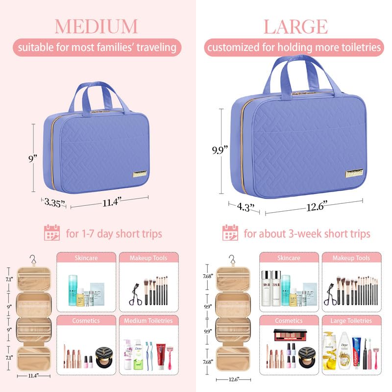Hanging Travel Toiletry Bag Women Men Essentials Aegean (Aegean-Blue / Large)