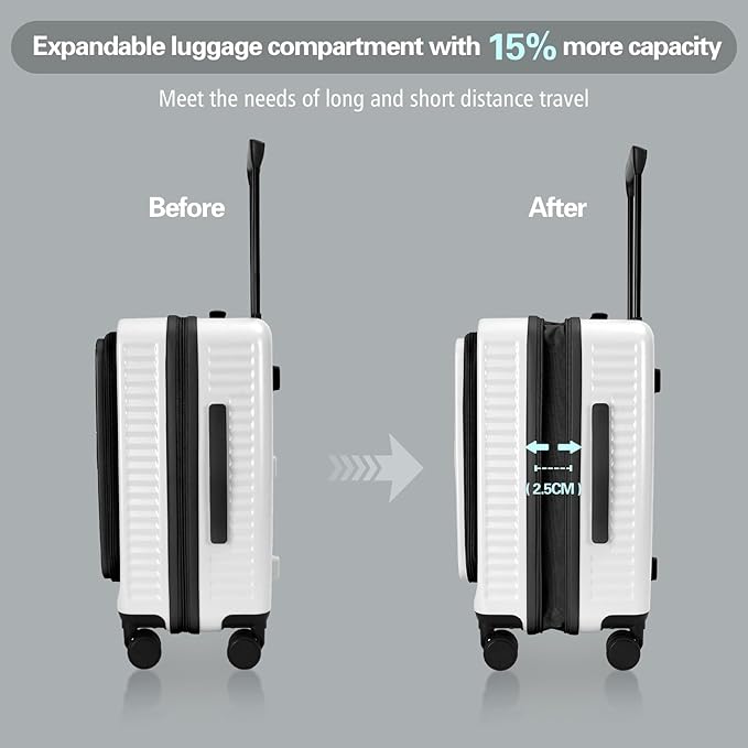 20 Inch Luggage with Spinner Wheels, Expandable Front Opening Suitcase 100% PC - Image 4