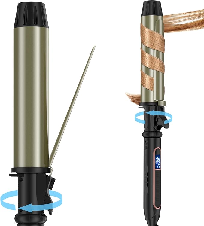 Curling Iron - Professional Manual Salon Rotating 1.75 Inch Hair Curler, Multi-Level Temperature Adjustment Crimper Hair Tool,Styling Tool for Long & Short Hair (Black, 1 3/4 inch)