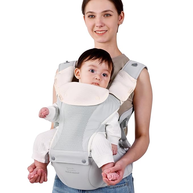 Bebamour Baby Carrier with Hip Seat, All-Position Breathable Mesh Hip Seat & by Bebamour