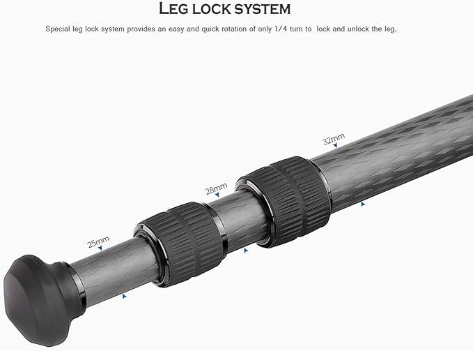 Leofoto Professional Camera Tripod, 63.4" Compact Carbon Fiber Tripod - Image 4