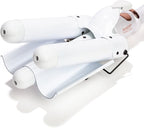 Almost Famous Wave Away Triple Barrel Clip Curling System, 3 Barrel Curling, Crimper with LCD Temp Display, Professional Beauty Tool, Temperature Adjustable (Pearlescent White)