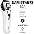 Supreme Trimmer Darkstar 72 Clipper with Magnetic Vector Motor | 180 Min Run Time, 9000 RPM Barber Hair Clipper | Low Noise, Professional Clipper DLC Blades | STC72