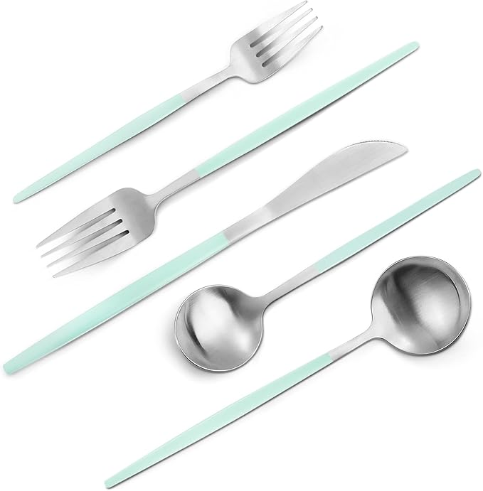 Matte Green Silver Silverware Set, 20-Piece Stainless Steel Flatware Set by VANVRO