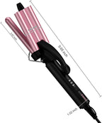 Farery Mini 3 Barrel Hair Waver - Portable Beach Wave Curling Iron for Short Hair, 1/2 Inch Ceramic Crimper with 3 Temp Settings & 30s Fast Heating, Dual Voltage Travel Hair Waver for Women, Pink