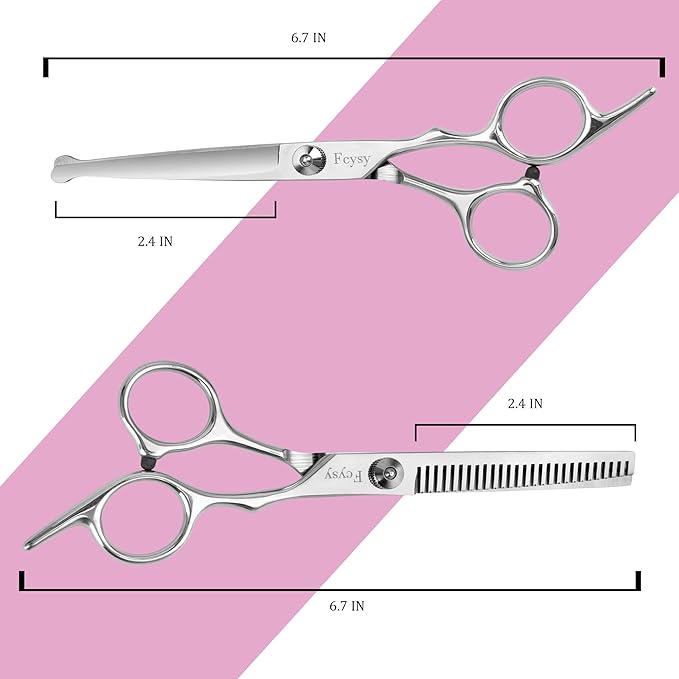 Hair Cutting Scissors Thinning Shears Set for Kids, Fcysy 6 in Children Safety Round Tip Haircut Shears Kit, Stainless Steel Hair Cutting Tools for Toddlers, Boys & Girls Home Use Grooming