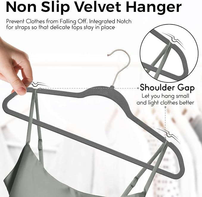 Premium Velvet Hangers 50 Pack Ultra Thin Non Slip Adult Felt Space Saving Slim - Image 8