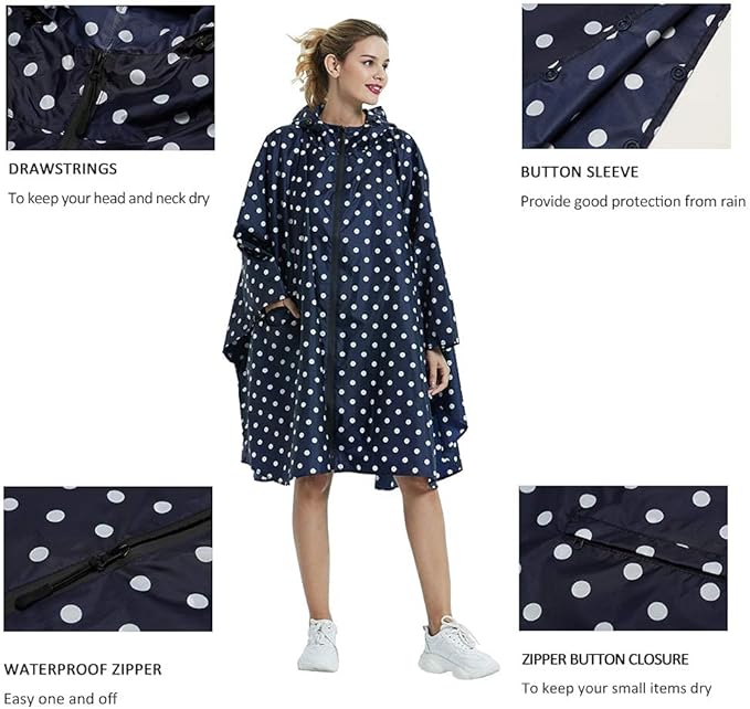 Rain Poncho Jacket Coat Hooded Zipper Style - Image 5