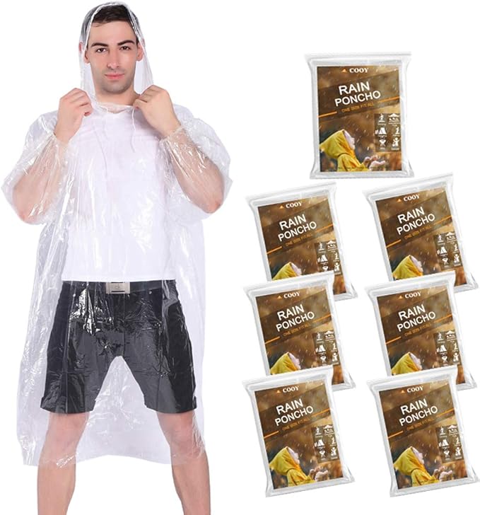 Rain Ponchos, with Drawstring Hood （10 Pack） Emergency Disposable Rain Ponchos by COOY
