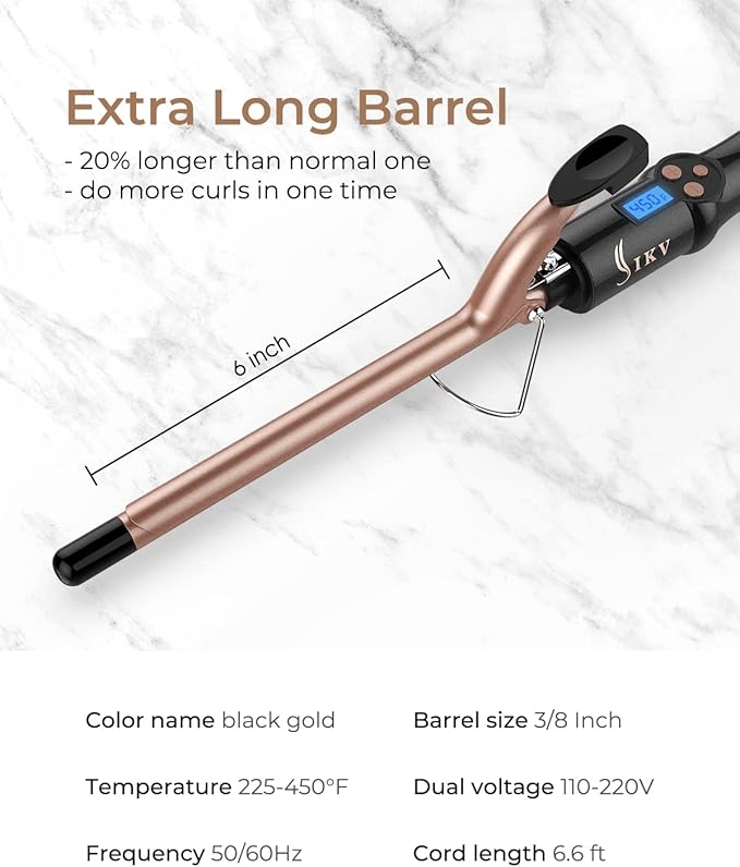 Small Curling Iron 3/8 Inch, Thin Curling Wand for Short Hair, 9mm Long Barrel Ceramic Hair Curling Iron