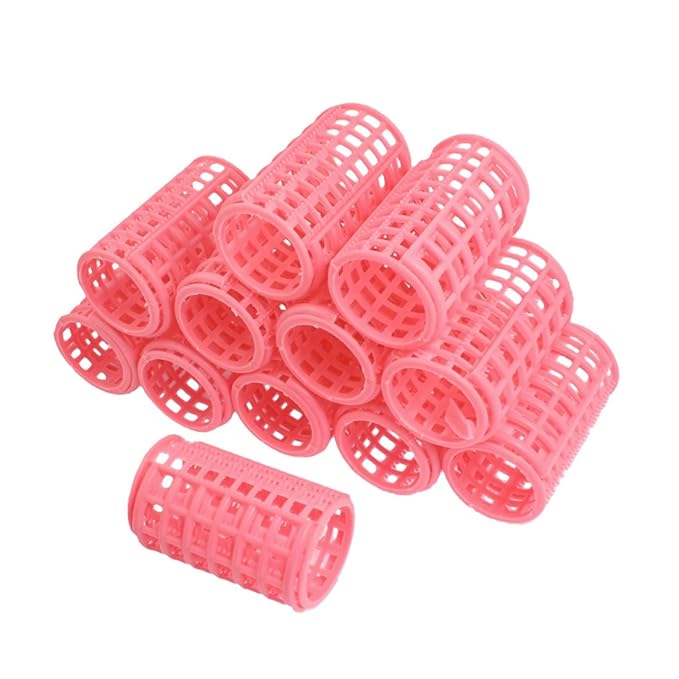 uxcell Hair Curlers Rollers Set, 12 Pcs Self Grip Hair Curlers for Volume Long Fine Medium Hair, Large Plastic Salon DIY Hair Styling Tools for Women Men, Pink