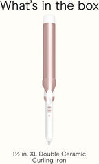 Conair Double Ceramic 1 ½-Inch Long Barrel Curling Iron, 1 ½-Inch Barrel Creates Soft Waves, Hair Waver for Use on Medium & Long Hair, White/Rose Gold