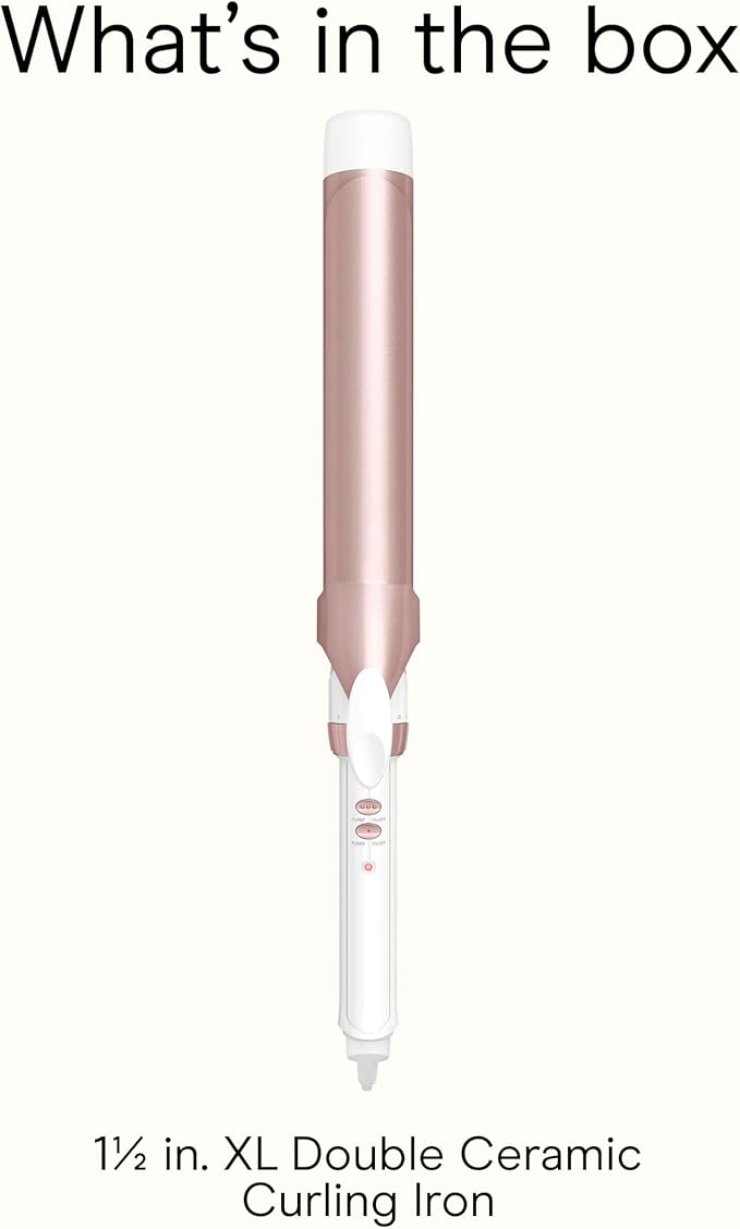 Conair Double Ceramic 1 ½-Inch Long Barrel Curling Iron, 1 ½-Inch Barrel Creates Soft Waves, Hair Waver for Use on Medium & Long Hair, White/Rose Gold