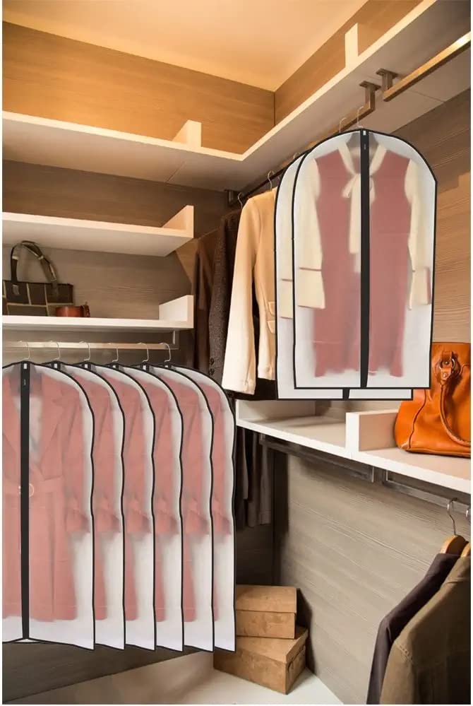 Garment Bags for Hanging Clothes 12 PCS Transparent Waterproof Dustproof Storage for Wardrobe Storage Suit Covers for Closet Clear Reuse Full Zipper for Costumes Suits Coats 24''x48'' (24'' x 48''/12 Pack / Black-Translucent)