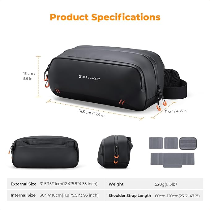 K&F CONCEPT Storage Sling Bag, Vlog Photography Camera HandBag, Portable - Image 8