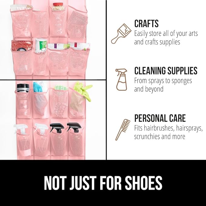 GORILLA GRIP Over the Door Shoe Organizer, 24 Large Breathable Mesh Pockets - Image 7