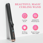 Hahahope Hair Straightener and Curler 2-in-1, 360° Airflow Styler Curling Iron, 1.25 Inch Curling Wand, 20 Million Negative Ion Hair Care, 5 Temps & Auto Off, Dual Voltage (Black)