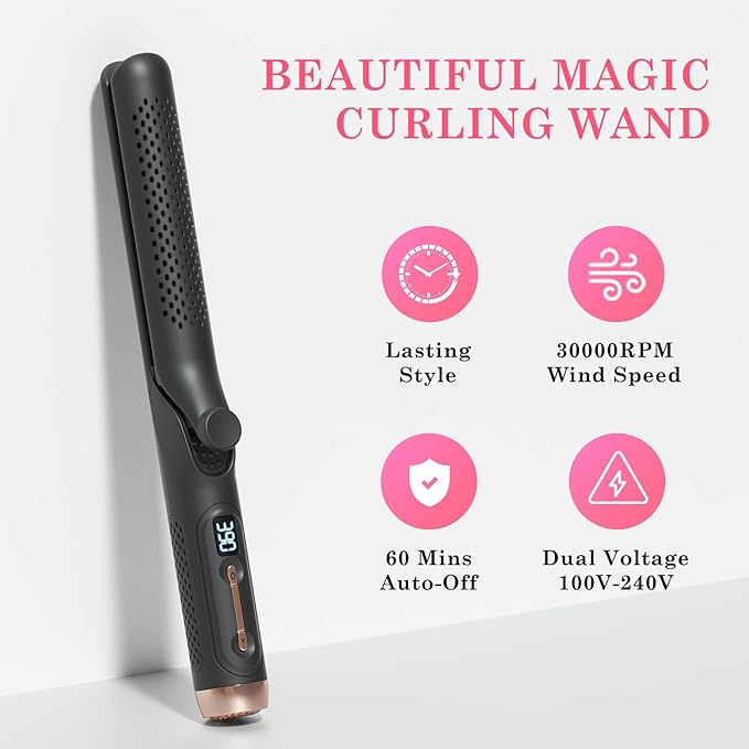 Hahahope Hair Straightener and Curler 2-in-1, 360° Airflow Styler Curling Iron, 1.25 Inch Curling Wand, 20 Million Negative Ion Hair Care, 5 Temps & Auto Off, Dual Voltage (Black)