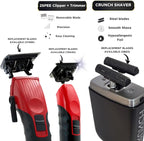 Supreme Trimmer 3-in-1 Barber Bundle | 2Spee Clipper, 2Spee Trimmer & Crunch Foil Shaver | Professional Beard Trimmer Men’s Hair Clipper Kit | Red