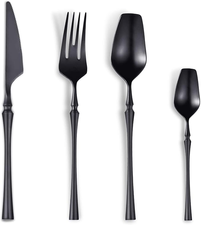 24-Piece Black Silverware Set for 6, Modern 18/10 Stainless Steel Flatware Set by Lemeya