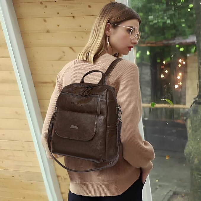PU Leather Backpack Purse for Women Fashion Multipurpose Design Handbag Ladies - Image 5