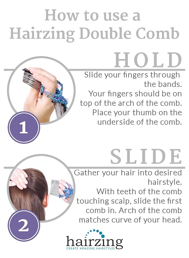 Hair Hugger for Fine, Thin, Short & Straight Hair by HairZing - Easy Comfy Styles, Add Volume with No Pressure - Double Comb with Elastic for UpDo, Ponytail, French Twist, Bun (Purple - Medium)
