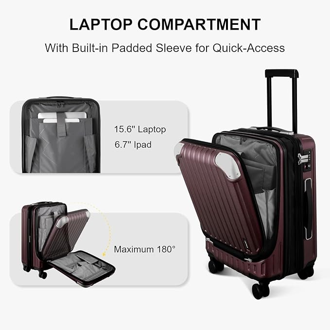 LEVEL8 Grace Carry On Luggage Airline Approved, 20 Inch Expandable Hardside - Image 3