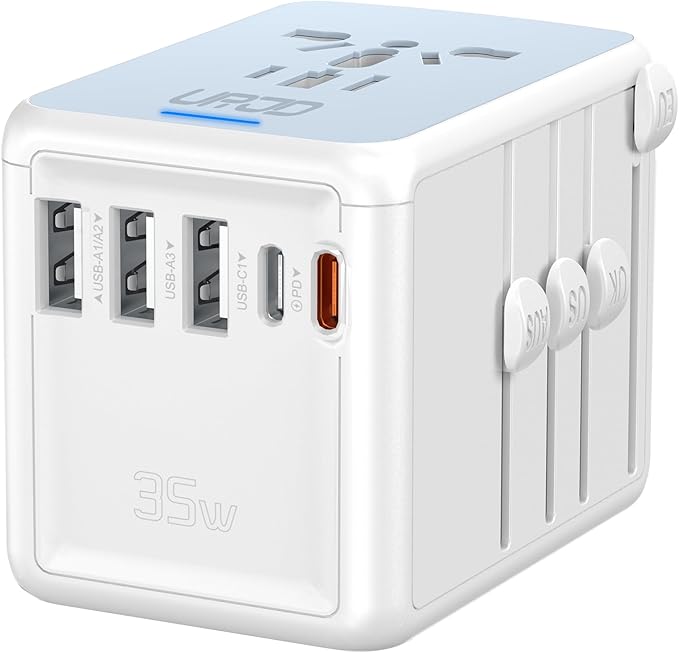 Universal Travel Adapter 35W PD Fast Charging Offers 3X2.4A USB-A Ports by URJD