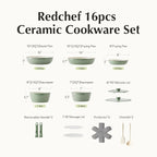 Redchef 16pcs Ceramic Pots and Pans Set Non Stick, Nonstick Ceramic Cookware Set - Image 9