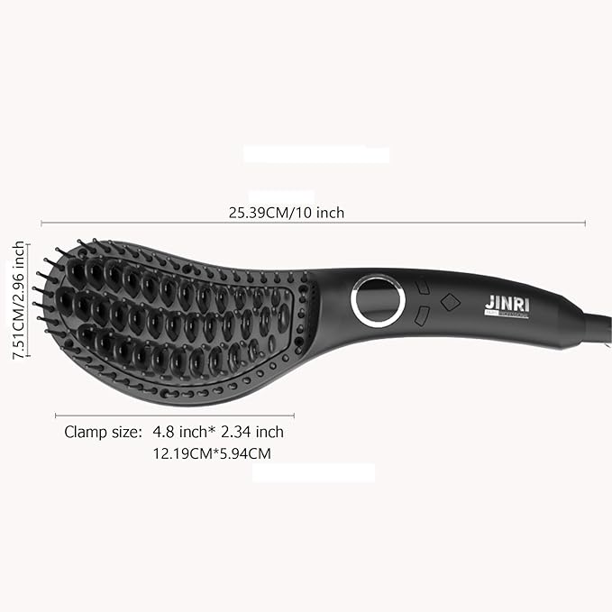 JINRI Hair Straightening Brush, 275°F-450°F 8-Stage Adjustable Temperature, Ergonomic Handle, 360° Swivel Cord, Anti-Scald Design, Includes Hair Clips, 120V 66W, Black