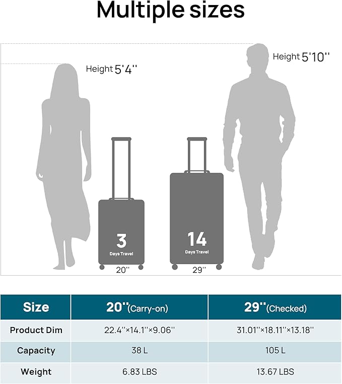 Carry on Luggage 22 X 14 X 9 Airline Approved, 20 Inch Luggage - Image 2